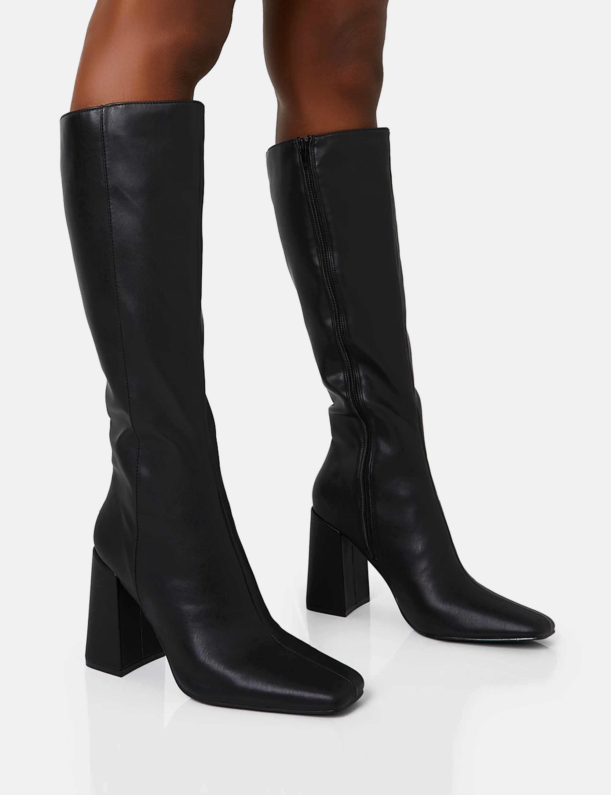 Apology Black Pu Knee High Block Heel Boots - Image 6