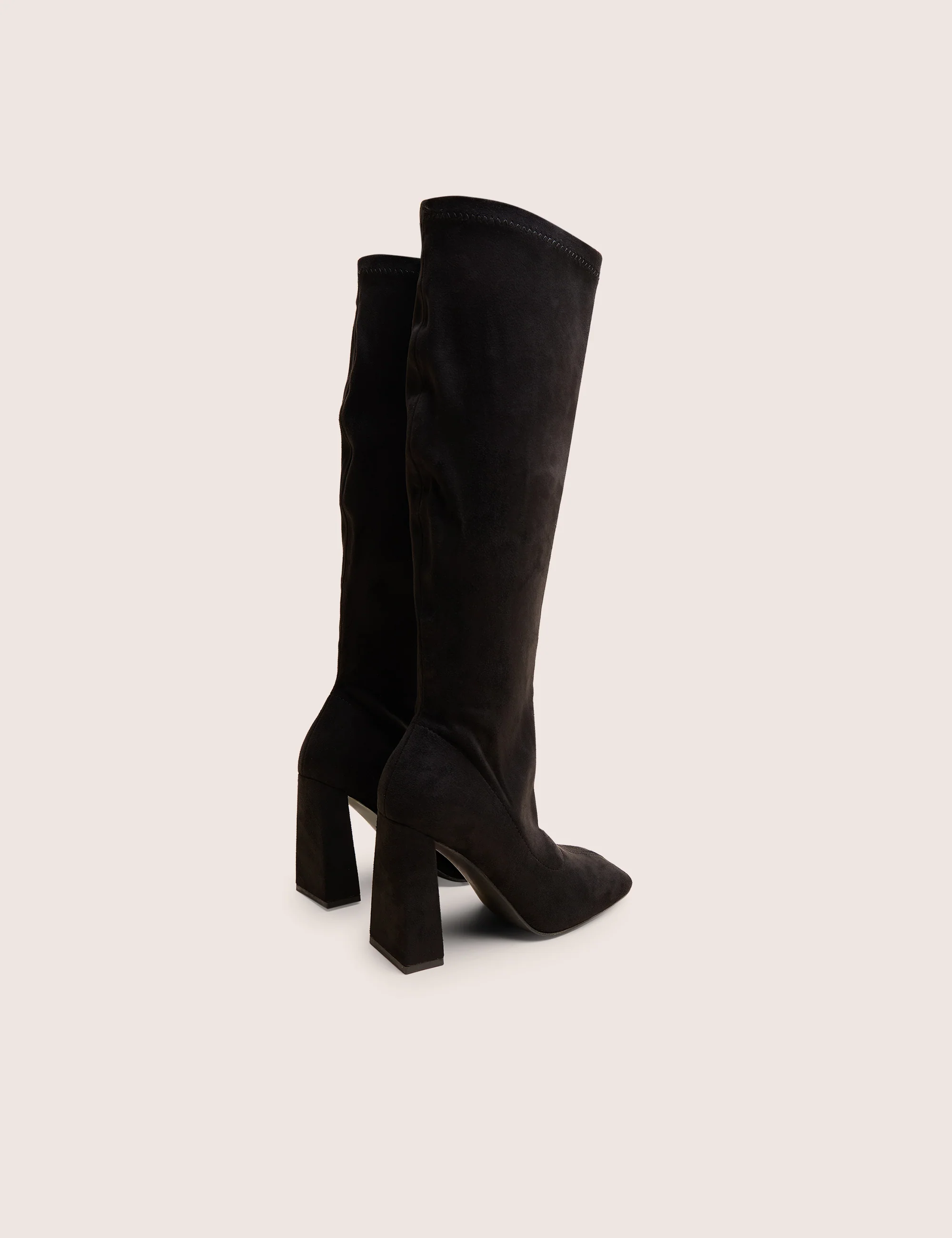 Audrina Black Suede Block Heel Knee High Sock Boots - Image 3