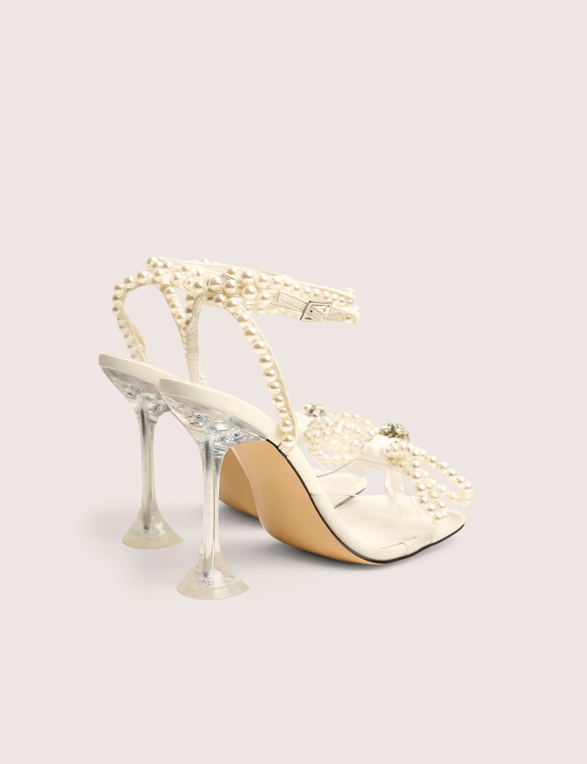 Glimmer White Wrap Around Pearl Detail Bow Square Toe Cake Stand Heels - Image 3