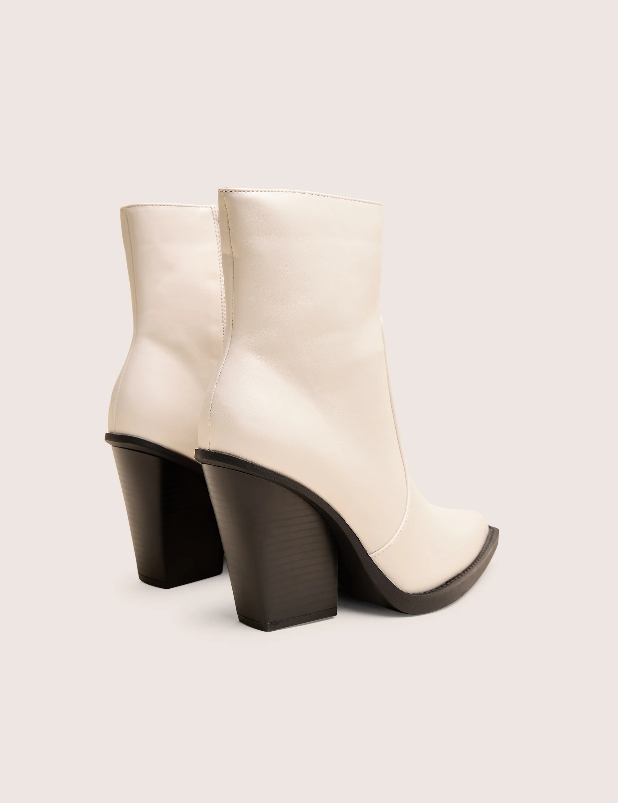 Jessie Wide Fit White Pu Western Pointed Toe Block Heeled Ankle Boots - Image 3