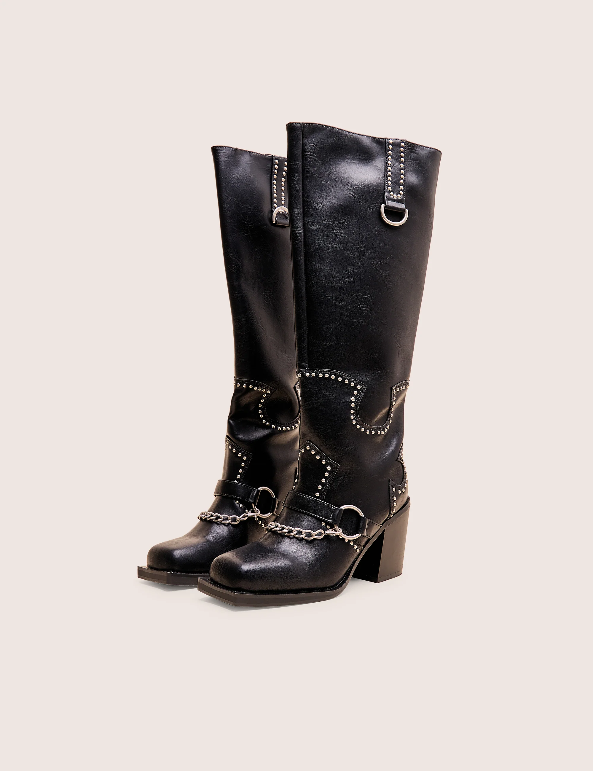 Nashville Wide Fit Black Western Studded Block Heel Knee High Boot - Image 7